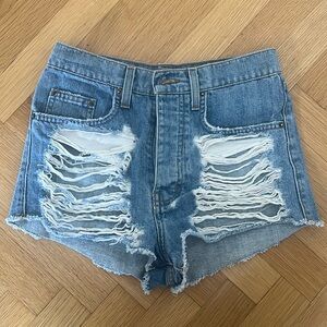 distressed jean shorts